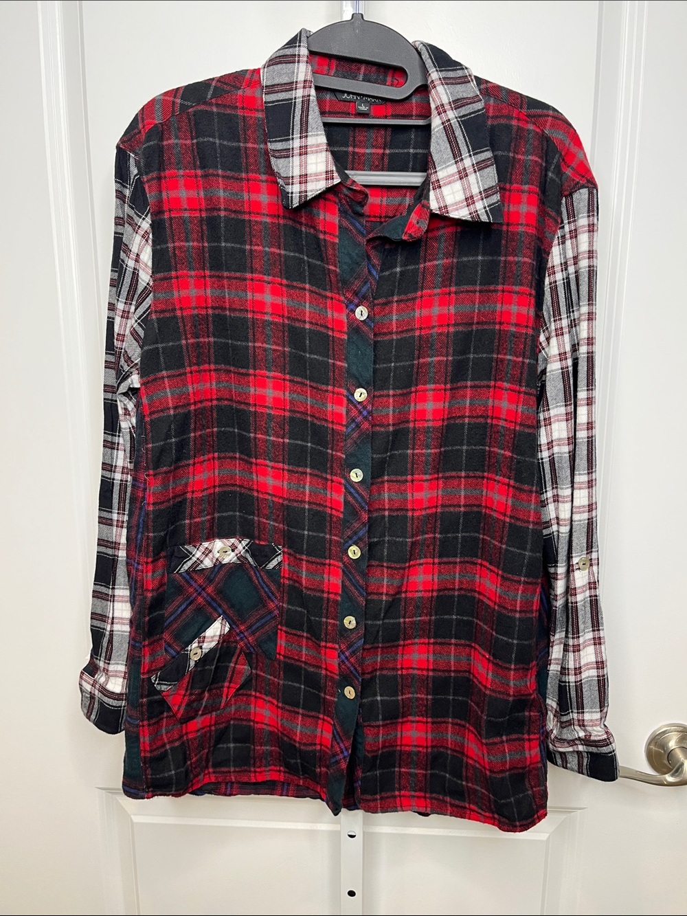 John Mark Red and Black Plaid Button-Down Shirt Large